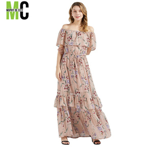VESTIDOS CASUALES AL POR MAYOR PARA MUJER, VESTIDO <span class=keywords><strong>MAXI</strong></span> DE PRIMAVERA VERANO, VESTIDOS DE GAZA CON ESTAMPADO FLORAL - Product Image 1