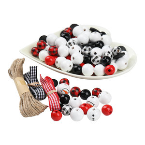 Ensemble de perles en bois bonhomme de neige de Noël, 95 pièces avec corde en chanvre pour décoration d'arbre DIY - Product Image 2