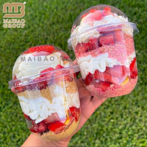 Gobelets en plastique <span class=keywords><strong>PP</strong></span> jetables en forme de U de 250ml 360ml pour thé au lait mini gobelets à emporter pour yaourt, pudding, dessert crème glacée avec couvercles - Product Image 3