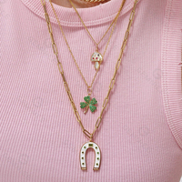 Gemnel Collier fer à cheval en argent 925 avec émail délicat et pierres précieuses Collier pendentif baguette breloque