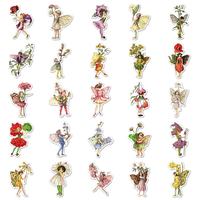 50 Pegatinas de PVC Vintage con Diseño de Hadas y Flores para Decorar Fundas de Teléfono, Cuadernos y Maletas, Resistentes al Agua