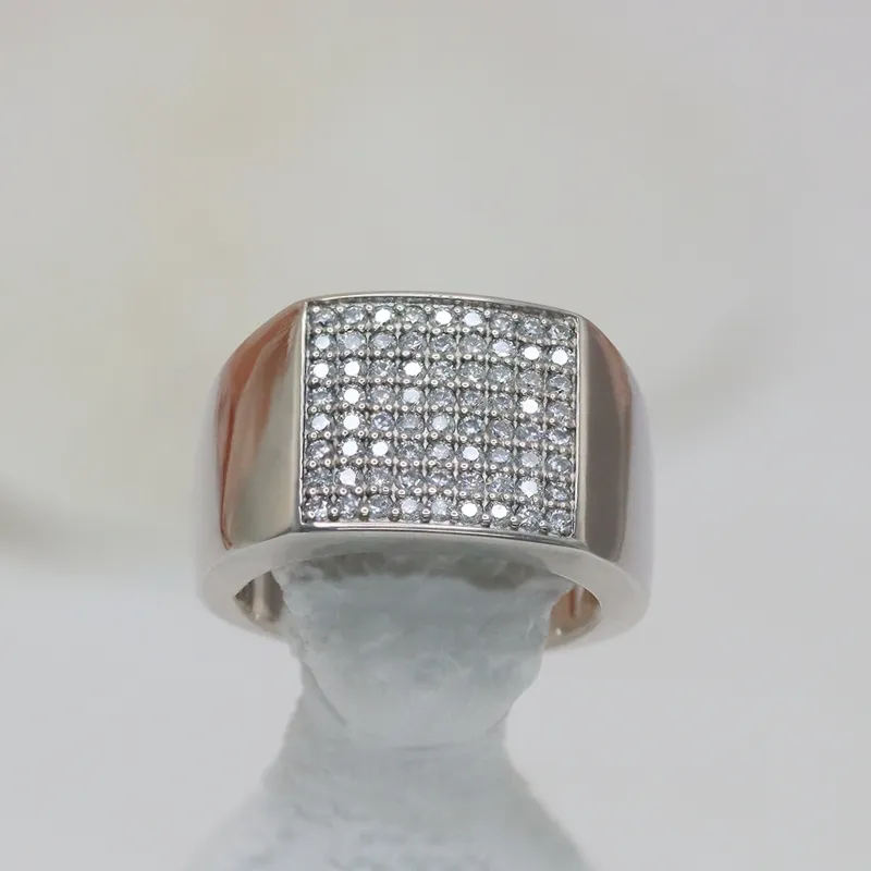 Paston Perhiasan Kustom Iced Out Penuh Batu Moissanite Berlian Cincin untuk Pria Pertunangan Pernikahan Pakaian Sehari-hari Vvs Perhiasan 925 Perak