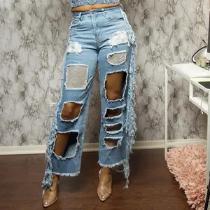 Calça jeans feminina plus size, venda quente de 2021, para o verão, stretch, jeans de borla, para mulheres