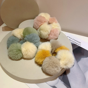 Shenglan Real Rex Thỏ tóc Nhẫn đầy màu sắc dễ thương đàn hồi tóc ban nhạc cao su ponytail chủ mềm bong bóng tóc Tie - Product Image 4