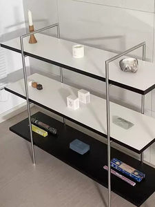Modern Multi-Layered Stainless Steel Floor Standing Storage <b>Unit</b> Open Back Design Adjustable Height Bookshelf Style Bedroom - Product Image 1