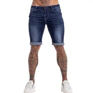 Factory Low Price Summer Simple Blue Roll Up Cuffs Skinny Men Jeans Shorts