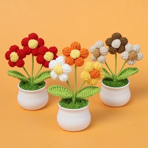 Vasos de simulação artificiais para decoração, flores artificiais de flores, fio de lã e 3 cabeças, flor de malha de tecido e flores eternas - Product Image 1