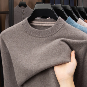 पुरुषों का गोल गर्दन कश्मीरी ऊन स्वेटर शरद ऋतु सर्दियों के मोटे ठोस रंग स्वेटर मध्य आयु वर्ग के व्यापार आकस्मिक ऊन स्वेटर - Product Image 5