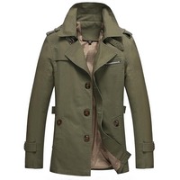 Veste coupe-vent mi-longue pour hommes, col montant, coton délavé, pardessus décontracté de la saison d'hiver, vente en gros