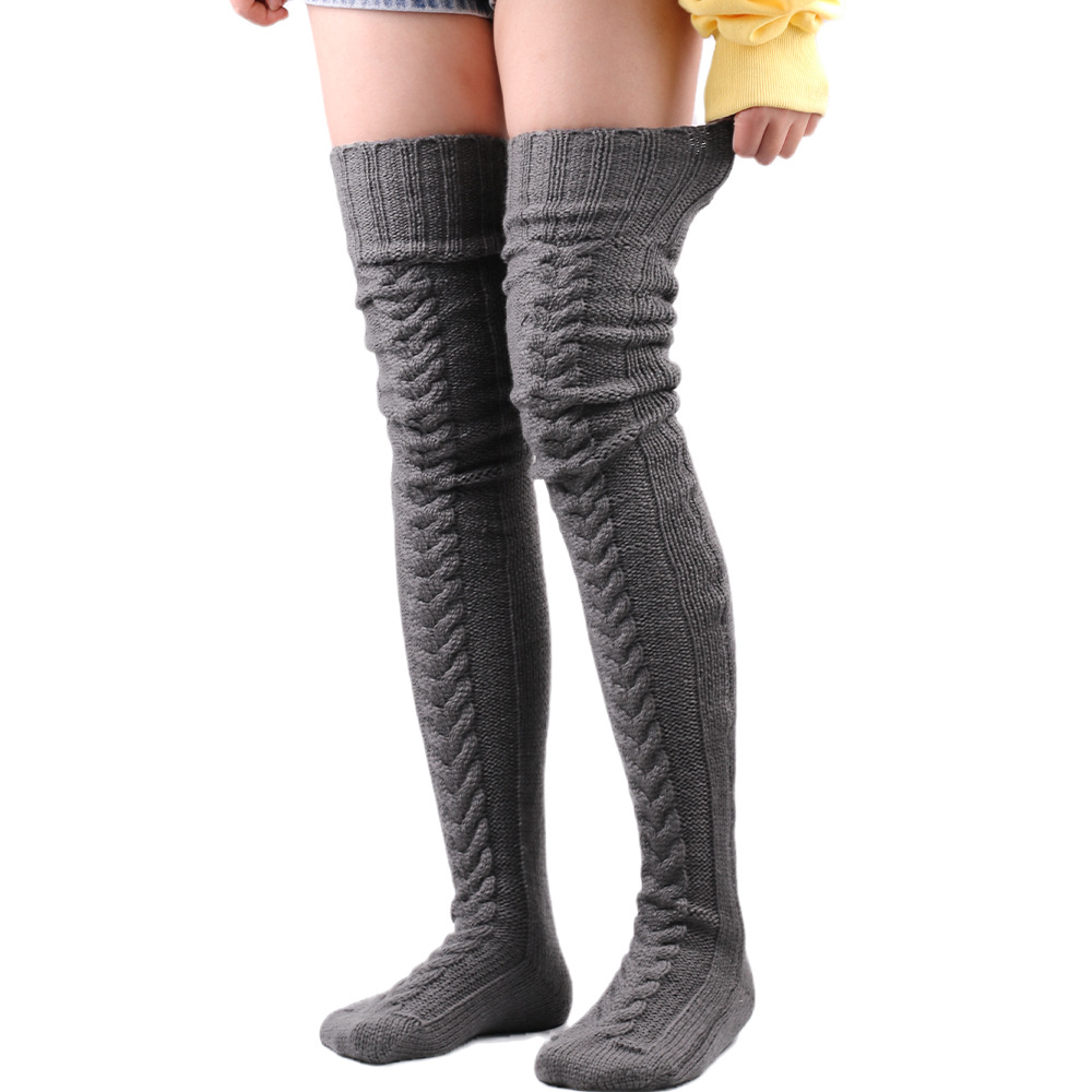 Women's Over Knee Leg Warmers Cable Knitted Thigh High Boot Socks Extra Long Winter Stockings