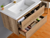 Meuble-Lavabo de Salle de Bain Moderne avec Miroir LED, Vasque en Céramique, Design Mural, Durable, Résistant à l'Eau, Tiroirs à Fermeture Douce