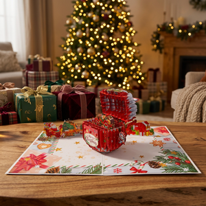 Carte de Noël 3D Pop-up Père Noël, artisanat en papier, impression de dessin animé, carte de vœux de fêtes, design personnalisé, lettres découpées à la main - Product Image 4