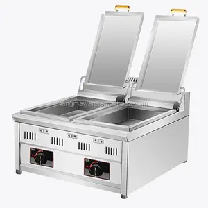 Gas Gebakken Gyoza Grill Twin Type Fornuizen Grill Apparatuur Knoedel Friteuse Machine Dubbele Kookpan Ce Oem Roestvrij Staal Ptfe