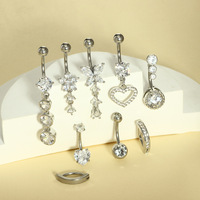 Offre Spéciale TD : Ensemble de 9 Piercings de Nombril en Acier Inoxydable Plaqué Or avec Zircon Cubique – Bijoux de Piercing Corporel Hypoallergéniques