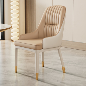 Modern Synthetic Leather Solid Wood <strong>Dining</strong> <strong>Chair</strong> Home Use Thickened <strong>Cream</strong> Style Comfortable Long Sitting Commercial Use High-End - Product Image 1