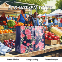 Sacs de courses en tissu tissé PP personnalisés, durables, écologiques, recyclés, imprimés de fleurs, avec des couleurs personnalisables