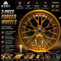 Jantes forgées sur mesure de 18 à 24 pouces en 2 pièces, finition or brillant, en alliage d'aluminium 6061-T6 pour voitures de luxe et de performance