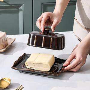 <span class=keywords><strong>Beurrier</strong></span> en céramique vintage avec couvercle, récipient <span class=keywords><strong>à</strong></span> beurre avec poignée - Product Image 3