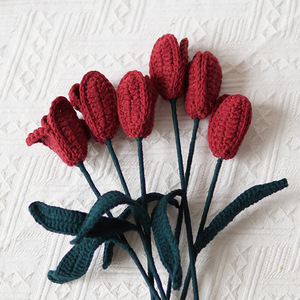 Bouquet tissé à la main produit fini tulipe émule fleur au crochet <span class=keywords><strong>maison</strong></span> bricolage tricot fleur éternelle cadeau Saint Valentin présent - Product Image 4
