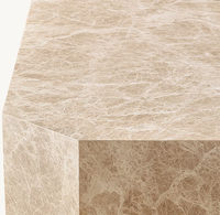 Table basse en marbre naturel travertin à bords biseautés, table centrale minimaliste pour salon, table basse monolithique à veinage unique