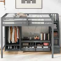 Kinder-Hochbett mit Treppe und Stauraum, Multifunktionales Hochbett mit Kleiderschrank, Bücherregal und Schubladen, Platzsparend