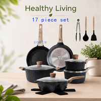 Ensemble de casseroles en granit antiadhésif de haute qualité, 17 pièces, couvercles en verre, fond plat en acier inoxydable, design moderne et luxueux, vente chaude