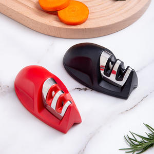 Pengasah pisau 2 tahap Mini, alat pengasah pisau dapur kecil Manual pegangan Tepi batu dengan bahan ABS logam baja - Product Image 4