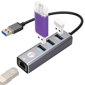 VCOM 재고 5Gbps 데이터 전송 USB 3.0 허브 4 포트 USB A에서 RJ45 1000Mbps 네트워크 어댑터