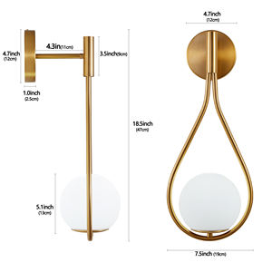 Set mit 2 Wand leuchten, Opal Milchglas Globe Golden Finish, Mid-Century Design Luxus Wand leuchten für Schlafzimmer Flur - Product Image 6