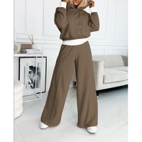 Ensemble pantalon et pull décontracté pour femme, deux pièces, couleur unie, col à capuche, respirant, tricot écologique, tissé