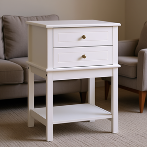 Modern White <b>Side</b> <b>Table</b> With Storage Drawers And Shelf For Living Room Bedroom Furniture - Product Image 2