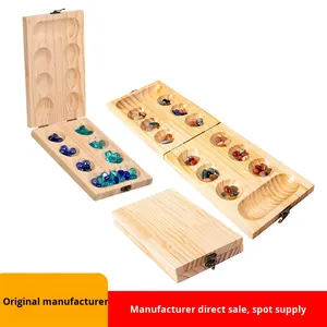 Jeu de société Mancala, jeu de table classique et amusant avec plateau en bois, 48 pions en verre Mancala et jeux pour 2 joueurs, pour adultes et enfants - Product Image 3