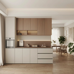 Buffet contemporain pour salle à manger avec éclairage LED intégré, rangements intégrés, étagères pour vin et dimensions personnalisables - Product Image 1