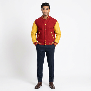 WoolLeather Canvas Body <b>Long</b> Sleeves Winter Autumn <b>Men's</b> Embroidery Patch Letterman <b>Jacket</b> Saleetwear Style OEM - Product Image 1