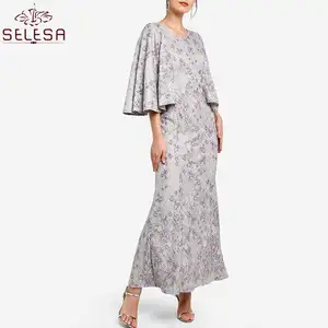 Elegant Design Abaya Muslim Printed Pleated Dress Kebaya Jubah Islamic