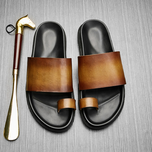 Tongs tendance pour hommes en cuir de vachette véritable, <span class=keywords><strong>semelle</strong></span> souple, respirantes, antidérapantes, brodées, pour l'hiver et l'extérieur - Product Image 4