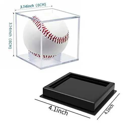 Vitrina de béisbol de acrílico transparente de primera calidad Soporte de béisbol de cubo de acrílico con protección UV con base