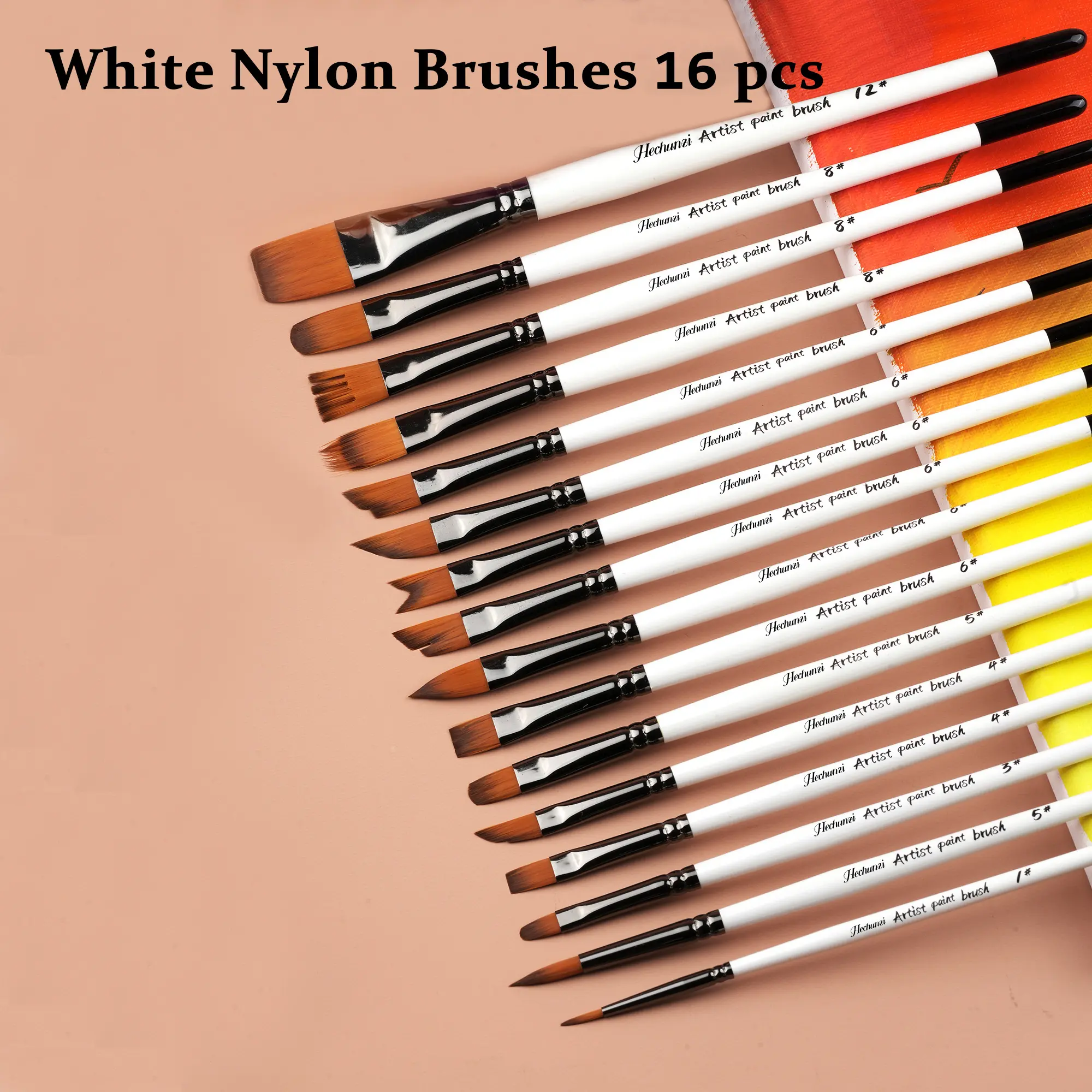 Profesyoneller beyaz ahşap saplı akrilik boya fırçası seti düşük adedi 16 farklı boyutları tuval çantası ile ressam fırçaları Set