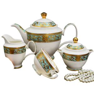 Quick Shipping 24pcs Embossed Gold Ceramic Vintage Bone China <b>Set</b> for Coffee Tea Cups Sugar Milk Pots Dessert Plates Luxury - Product Image 1