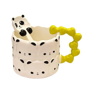 <b>Cute</b> Panda Ceramic <b>Mug</b> With Spoon Cartoon Design Pink And Green Handle Office Coffee Cup For Gift - Product Image 2