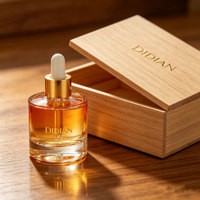 Flacon en verre ambré givré pour huile essentielle ou sérum, cylindrique à épaule plate, 30 ml, 50 ml, avec bouchon doré, accepte la personnalisation de la boîte