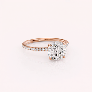 Bague solitaire en or rose/blanc et or jaune 18 carats avec diamant de laboratoire, halo caché et bande pavée - Product Image 2