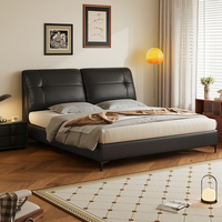 Lit king size moderne avec cadre en bois de pin, rembourré en cuir, avec rangement et sommier, garantie 3-5 ans