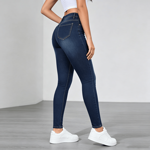 <span class=keywords><strong>Jeans</strong></span> <span class=keywords><strong>Skinny</strong></span> Femme Transfrontalier en Denim Bleu Coton Coupe Droite, Pantalon Slim Élastique Taille Haute pour Jeunesse (Forme Pomme) - Product Image 1