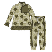 Ensembles de Vêtements pour Filles en Gros, Personnalisés, Imprimés Floraux Hawaïens, Automne, Pulls Décontractés pour Bébé + Pantalons de Jogging, Tenues 2 Pièces