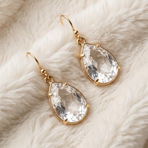 Ear enlace oem odm Gold Plated Brass Teardrop Clear Quartz Dangle Earrings Custom Wholesale Natural Stone Jewelry For Women - Product Image 3