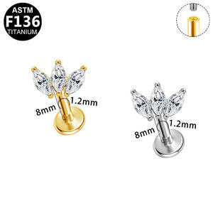 Bijou de piercing en titane ASTM F136 G23 16G 8mm plaqué or et argent, sans filetage, à dents internes, pour l'oreille, labret, hélix, dos plat - Product Image 6