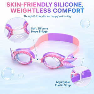 Gafas de Natación XIALE con Diseño de Cola de Sirena 3D para Niños, Antivaho, Anti-fugas, Silicona Suave, Protección UV para Niñas - Product Image 4