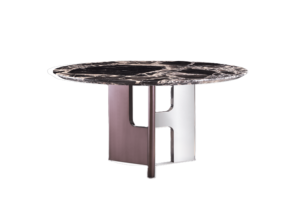 LU Table de salle à manger ronde moderne avec base en acier inoxydable de haute qualité et dessus marbré - Product Image 2