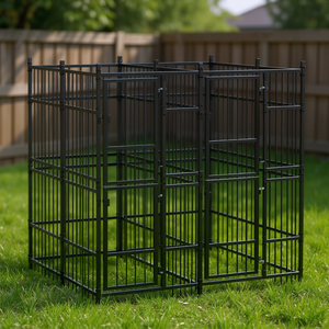 Grande Recinto per Cani in Acciaio Verniciato a Polvere Nera, Gabbia per Animali Domestici Resistente per Uso Interno - Product Image 2
